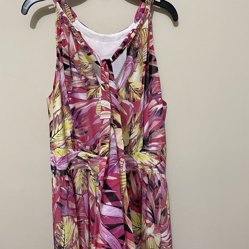 Anne Klein Pink Floral Hawaiian Maxi Dress Tropical Travel Resort Wear Size 10 - Picture 5 of 8